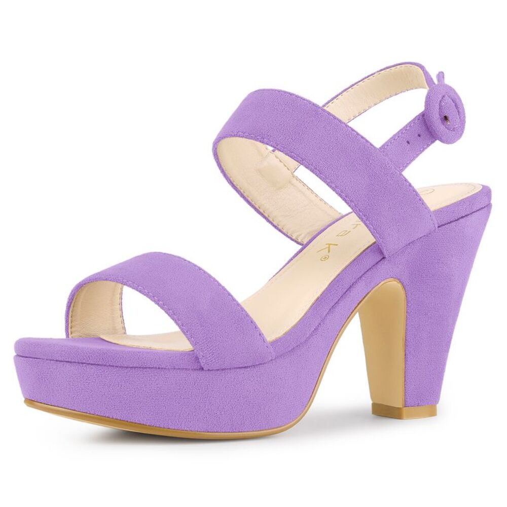 Slingback Suede Platform Heels Chunky Heel Sandals Purple